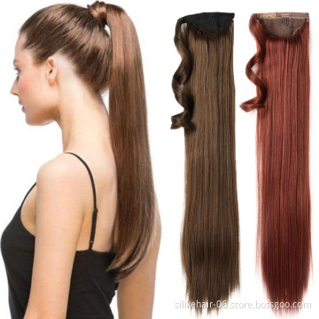 Soft Brown 24 inch Long Straight Drawstring Ponytail Hairpiece With Hairpins Pony Tail Hair Extensions Synthetic Ponytail